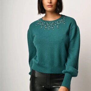 NWT Teal Embellished Sweater, Size L, Elegant Glam, Coquette Chic
